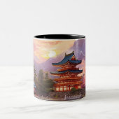 水彩日本の背景 ツートーンマグカップ (中央)