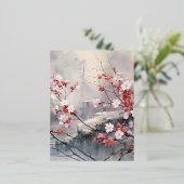 水彩日本の背景 箔シーズンポストカード (立ち正面)