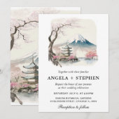 水彩日本富士山と五重塔の美しい結婚式 招待状 (正面/裏面)