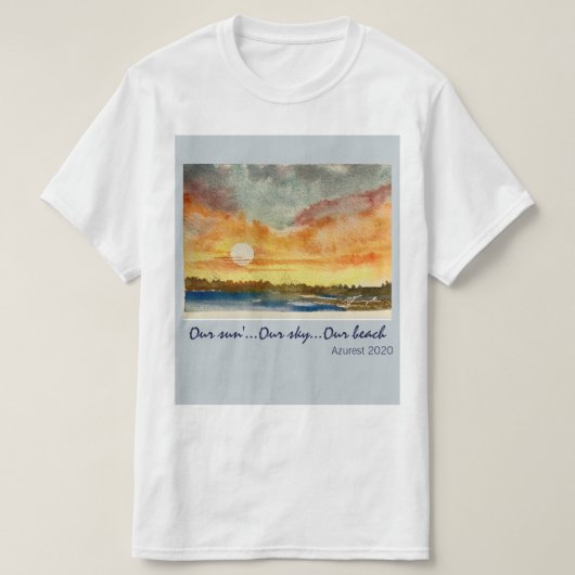 水彩日没クラシックシルエットメンズTシャツ Tシャツ (デザイン正面)
