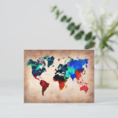 水彩旧世界地図かわいい ポストカード (スタンド正面)