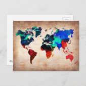 水彩旧世界地図かわいい ポストカード (正面/裏面)