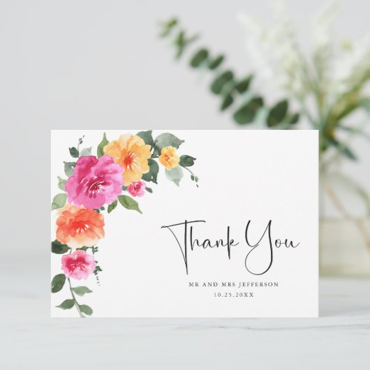 水彩明るいピンクのリーチフラワーフローラ結婚ズ サンキューカード (スタンド正面)