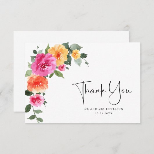 水彩明るいピンクのリーチフラワーフローラ結婚ズ サンキューカード (正面/裏面)