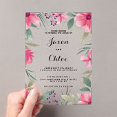 水彩明るいピンクの金ゴールド結婚フローラ アクリル招待状 (インサイチュ (ポータブル))