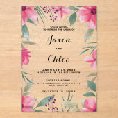 水彩明るいピンクの金ゴールド結婚フローラ アクリル招待状 (正面)