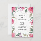 水彩明るいピンクの金ゴールド結婚フローラ 招待状 (正面)