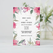 水彩明るいピンクの金ゴールド結婚フローラ 招待状 (スタンド正面)