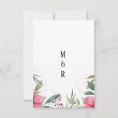 水彩明るいピンクの金ゴールド結婚フローラ 招待状 (裏面)