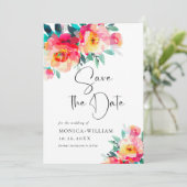 水彩明るいピンク結婚の花結婚の セーブザデート (スタンド正面)