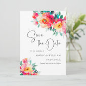 水彩明るいピンク結婚の花結婚の セーブザデート (スタンド正面)