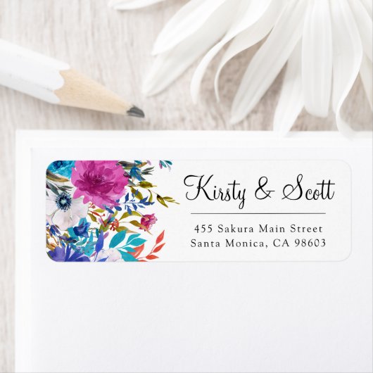 水彩明るい夏の花結婚の住所 ラベル (インサイチュ)