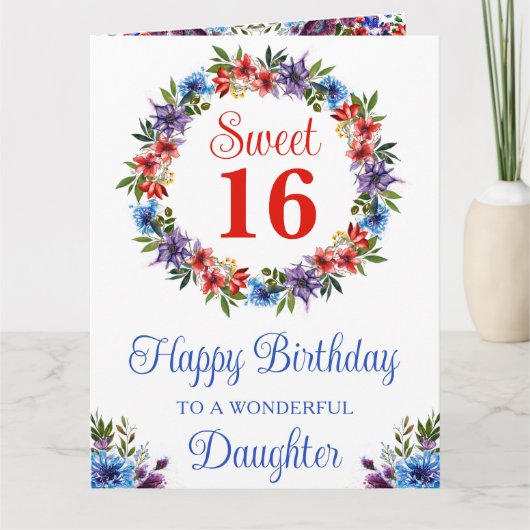 水彩明るい夏の花誕生日 カード (正面)