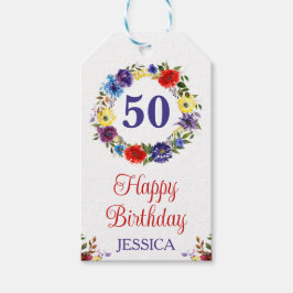 水彩明るい夏の花誕生日 ギフトタグ
