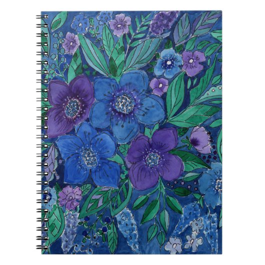 水彩明るい手描き花フローラ濃色 ノートブック (正面)