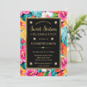 水彩明るい熱帯名門私立校風のの花Sweet 16 招待状 (スタンド正面)