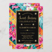 水彩明るい熱帯名門私立校風のの花Sweet 16 招待状 (正面/裏面)
