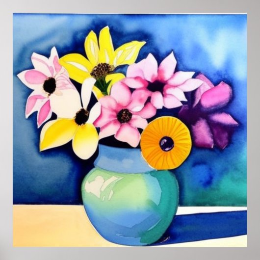 水彩明るい花 ポスター (正面)