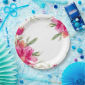 水彩明るい赤紫色グリーンフローラ卒業パーティー ペーパープレート (パーティー)