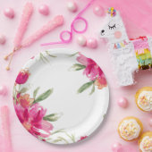 水彩明るい赤紫色グリーンフローラ卒業パーティー ペーパープレート (パーティー)