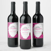 水彩明るい赤紫色ピンクフローラキンセアニェラ ワインラベル (ボトル)