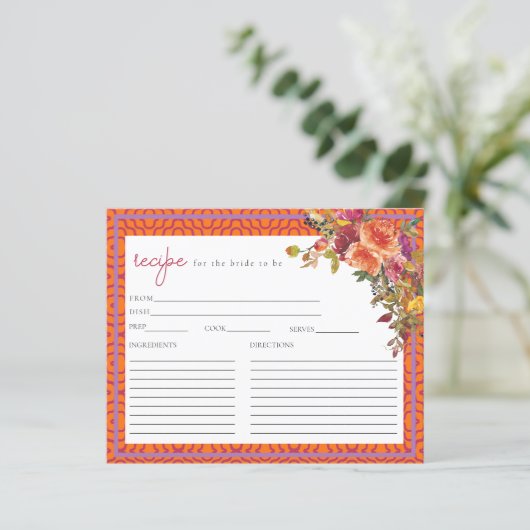 水彩明るい赤紫色ブライダルシャワーレシピカード (スタンド正面)
