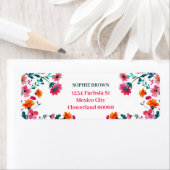 水彩明るい赤紫色花フローラ差出人住所 ラベル (インサイチュ)