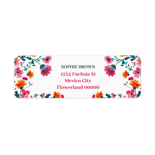 水彩明るい赤紫色花フローラ差出人住所 ラベル (正面)