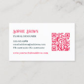 水彩明るい赤紫色花フローラQRコード 名刺 (裏面)