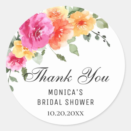 水彩明エレガントるい花ブライダルシャワー ラウンドシール (正面)