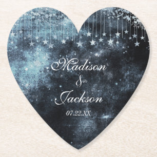 水彩星月夜シナ結婚ルのモノグラム ペーパーコースター