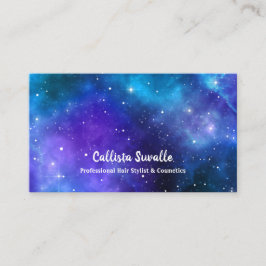水彩星雲ブルーと紫の銀河系テンプレート 名刺