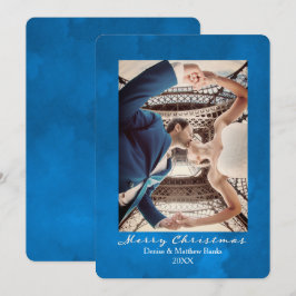 水彩星雲ブルーエレガントクリスマスカード 招待状