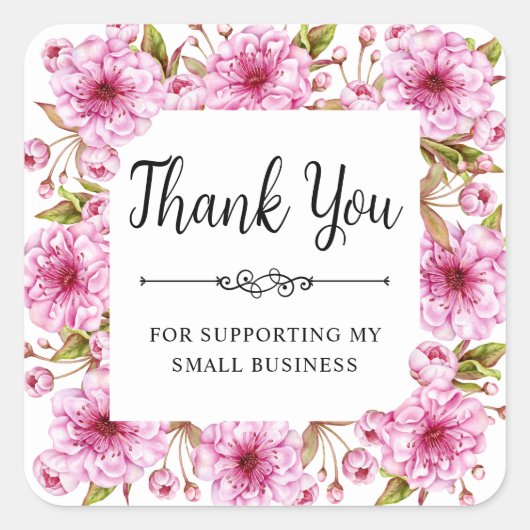 水彩春さくらんぼブロッサムスモールビジネス スクエアシール (正面)