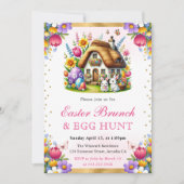 水彩春のウサギの家 イースター ブランシュ 招待状 (正面)