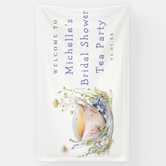 水彩春のブライダルシャワー・ティーパーティー・ウェルカム 横断幕 (縦)