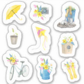 水彩春の庭の花 シール (正面)