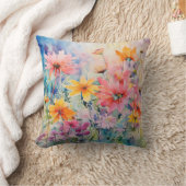 水彩春の抽象的な野の花の爆発 クッション (ブランケット)