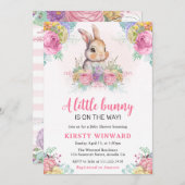 水彩春の花とうさぎのベビーシャワー 招待状 (正面/裏面)
