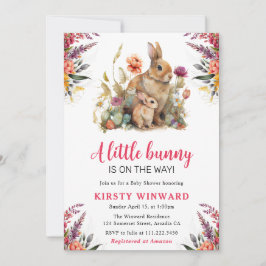 水彩春の花とウサギ赤ちゃんシャワー 招待状