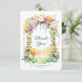 水彩春の花のウェディングアーチ サンキューカード (スタンド正面)