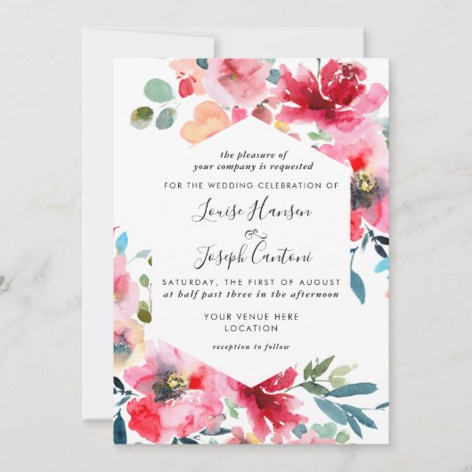 水彩春の花のウェディング 案内状 (正面)