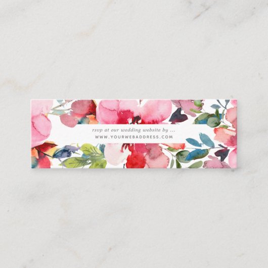 水彩春の花のウェブサイトの出欠確認カード同封のお知らせ スキニー名刺 (正面)