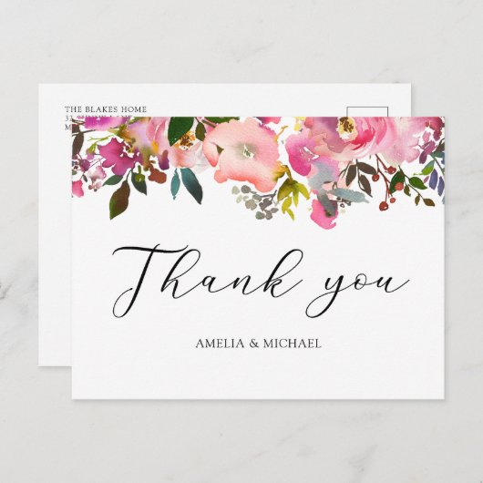 水彩春の花の感謝を伝えるポストカード ポストカード (正面/裏面)