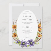 水彩春の花の枝の楕円形の結婚式 招待状 (正面)