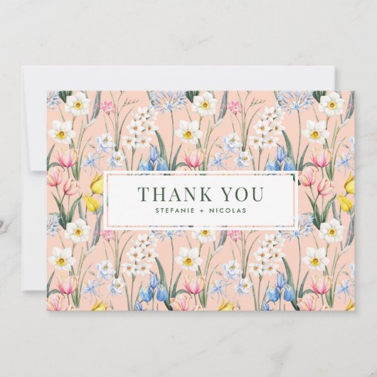 水彩春の花の植物学的な結婚式 サンキューカード (正面)