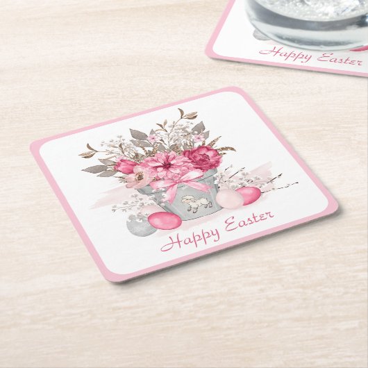 水彩春の花イースターエッグパーソナライズされた スクエアペーパーコースター (アングル)