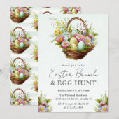 水彩春の花イースターバスケットのブランチ 招待状 (正面/裏面)