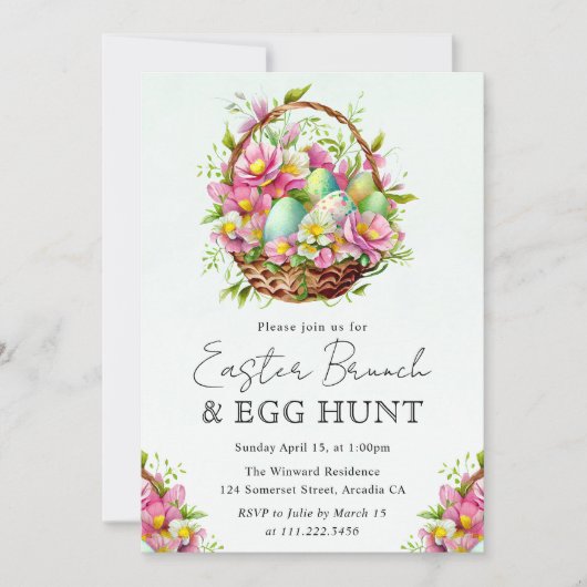 水彩春の花イースターバスケットブランチ 招待状 (正面)