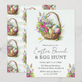 水彩春の花イースターバスケットブランチ 招待状 (正面/裏面)